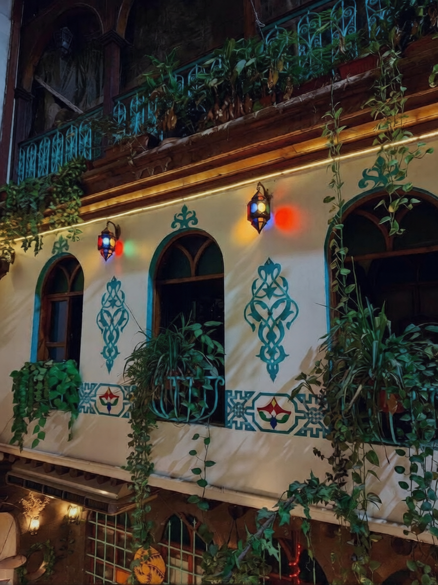Cozy dining area with comfortable seating and warm lighting